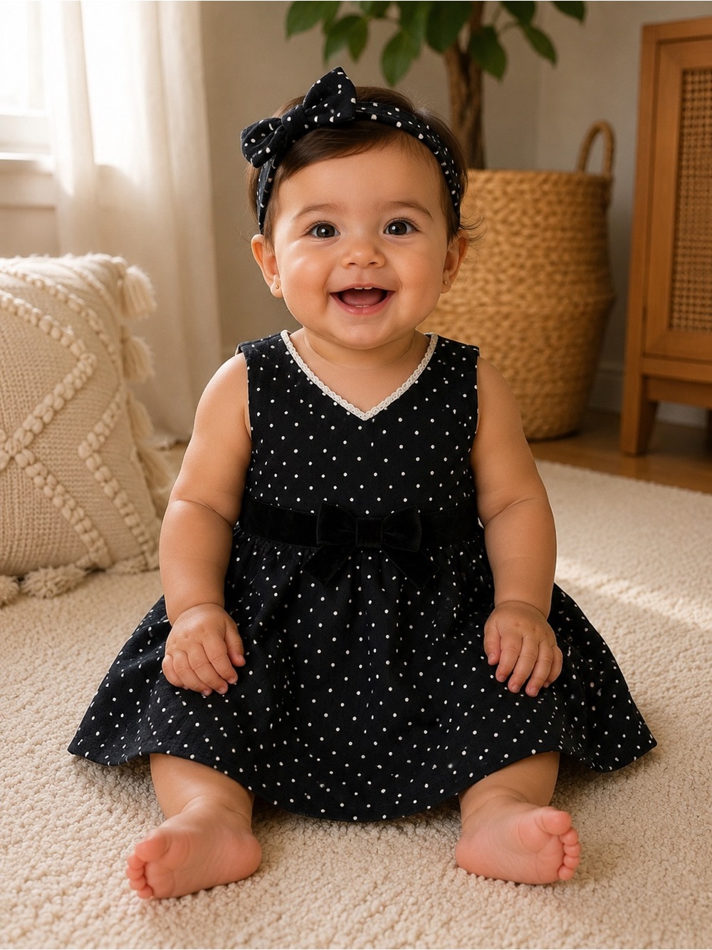 OshKosh B'gosh Black and White Polka Dot Baby Dress Size 3T